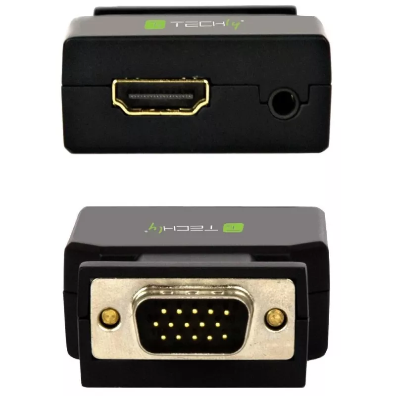 Mini conversor Techly VGA e áudio para HDMI IDATA VGA-HDMINI