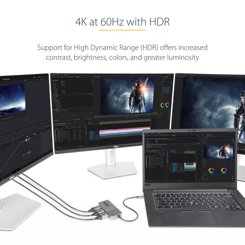 StarTech.com Adaptador USB-C Multi-Monitor de 3 portas, USB Type-C para 3x DisplayPort 1.4 MST Hub, Extensor/Divisor de ecrã de portátil Triple 4K 60Hz DP, HDR, Cabo integrado extra longo - Apenas Windows