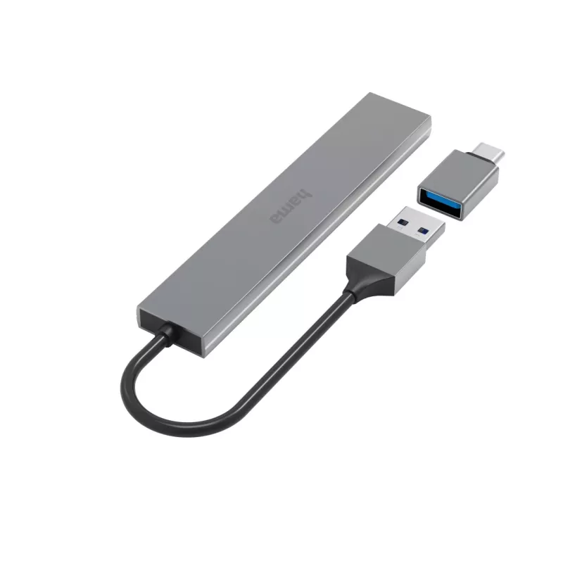 Hub de interfaces Hama 00200141 USB 3.2 Gen 1 (3.1 Gen 1) Type-A 5000 Mbit/s Cinzento