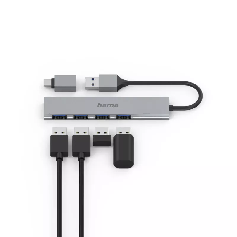 Hub de interfaces Hama 00200141 USB 3.2 Gen 1 (3.1 Gen 1) Type-A 5000 Mbit/s Cinzento