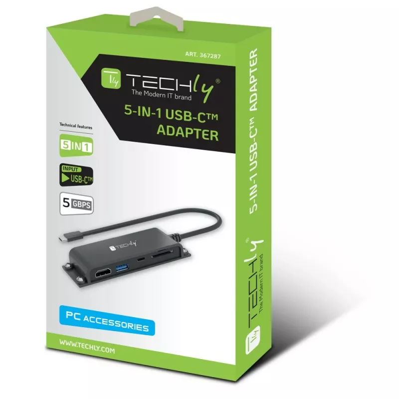 Estação de acoplamento/replicador de portas para portátil Techly IADAP-USBC-935 Com fios USB 3.2 Gen 1 (3.1 Gen 1) Type-C Preto