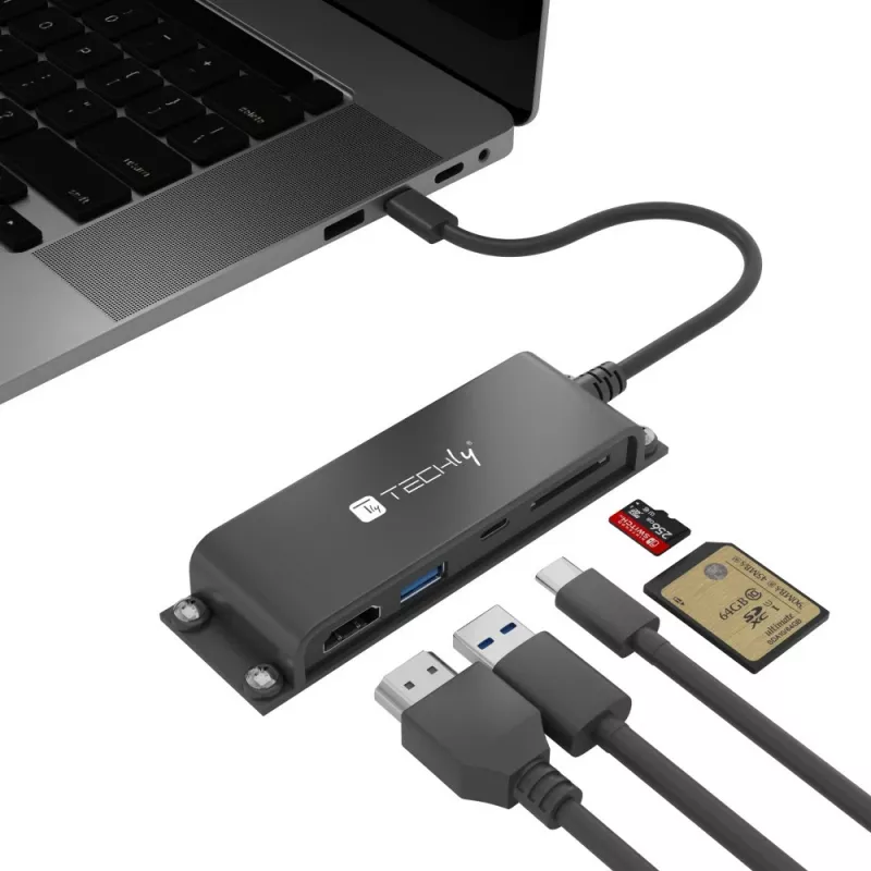 Estação de acoplamento/replicador de portas para portátil Techly IADAP-USBC-935 Com fios USB 3.2 Gen 1 (3.1 Gen 1) Type-C Preto
