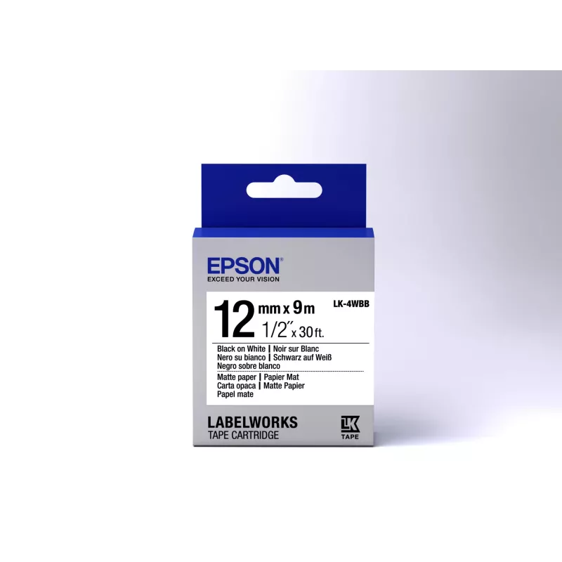 Cassete de etiquetas Epson papel mate LK-4WBB preto/branco 12mm (9m)