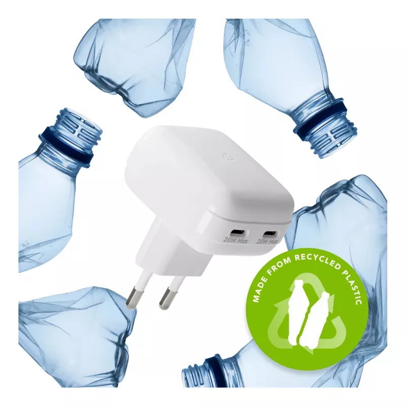 Carregador de parede d bramante re-charge Pro EU plano 2×USB-C 20W branco (interior)