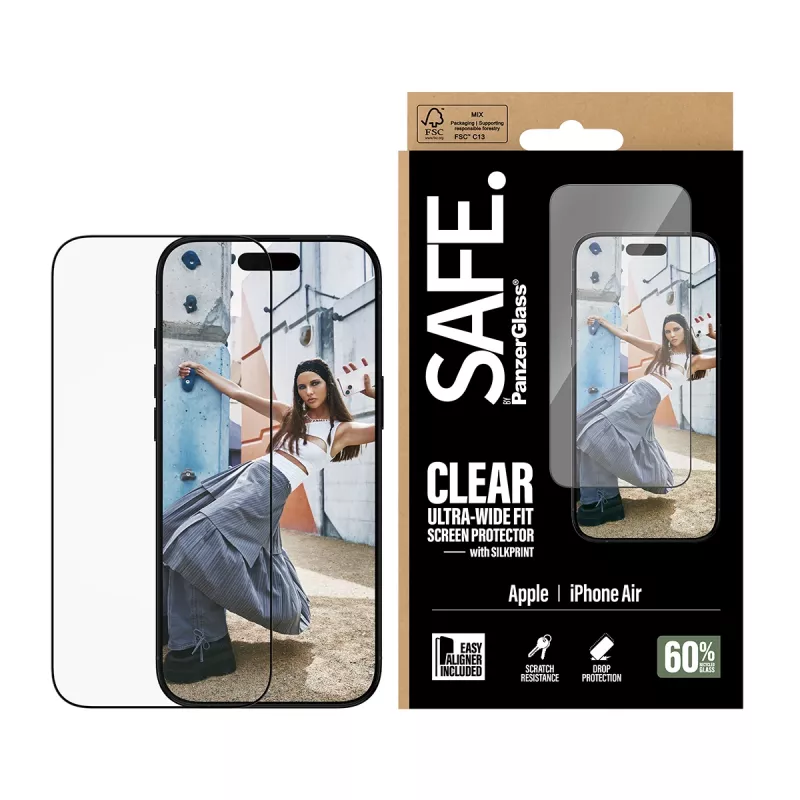 PanzerGlass SAFE Ultra-Wide Fit película de proteção de ecrã com moldura preta, Apple iPhone Air