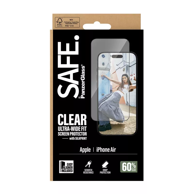 PanzerGlass SAFE Ultra-Wide Fit película de proteção de ecrã com moldura preta, Apple iPhone Air
