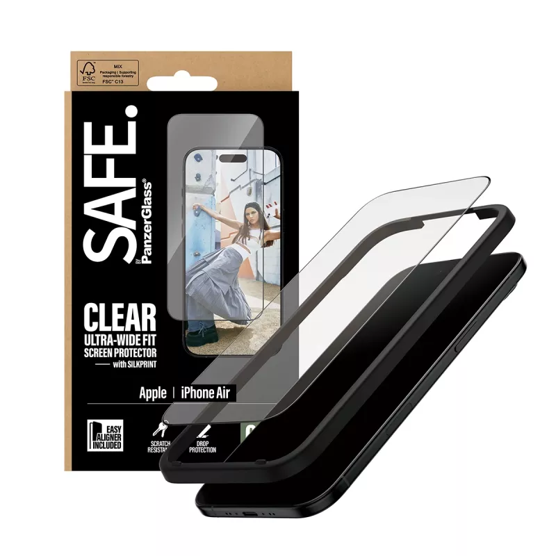 PanzerGlass SAFE Ultra-Wide Fit película de proteção de ecrã com moldura preta, Apple iPhone Air