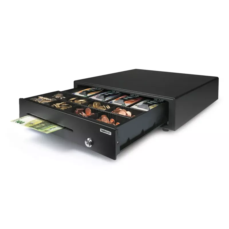 Gaveta de caixa eletrónica Safescan LD-4141, caixa em aço, 410×415×115 mm, preta, 6 chaves