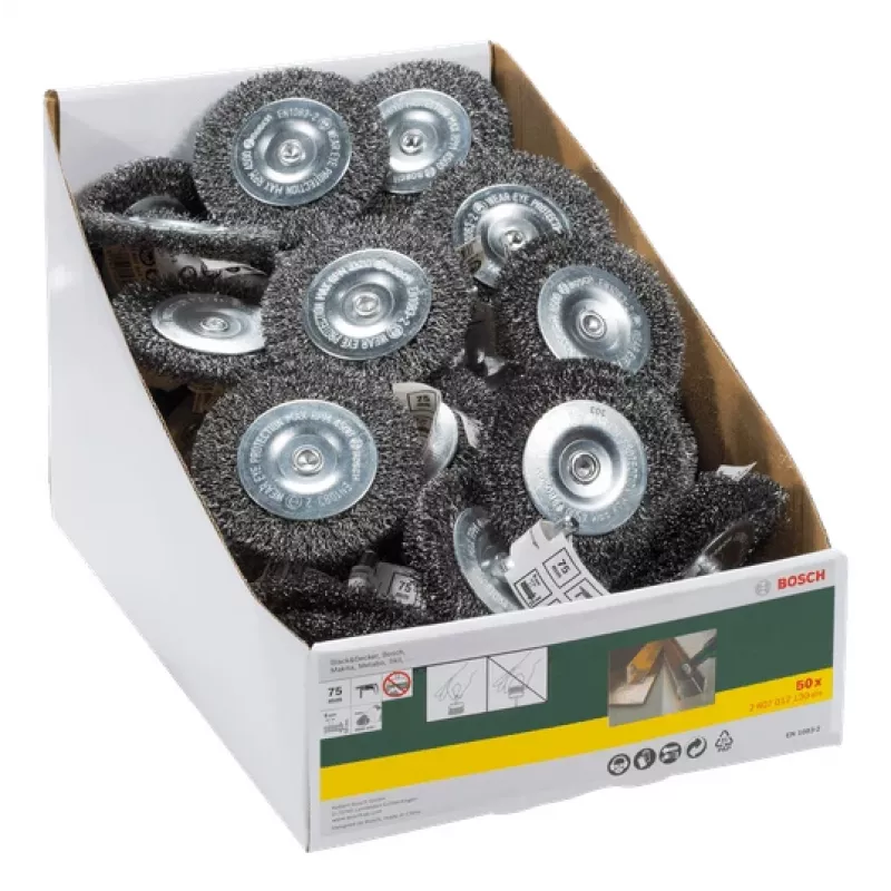 Bosch escova de disco de arame de aço para berbequins, 75 x 10 mm, haste de 6 mm (2607017120)