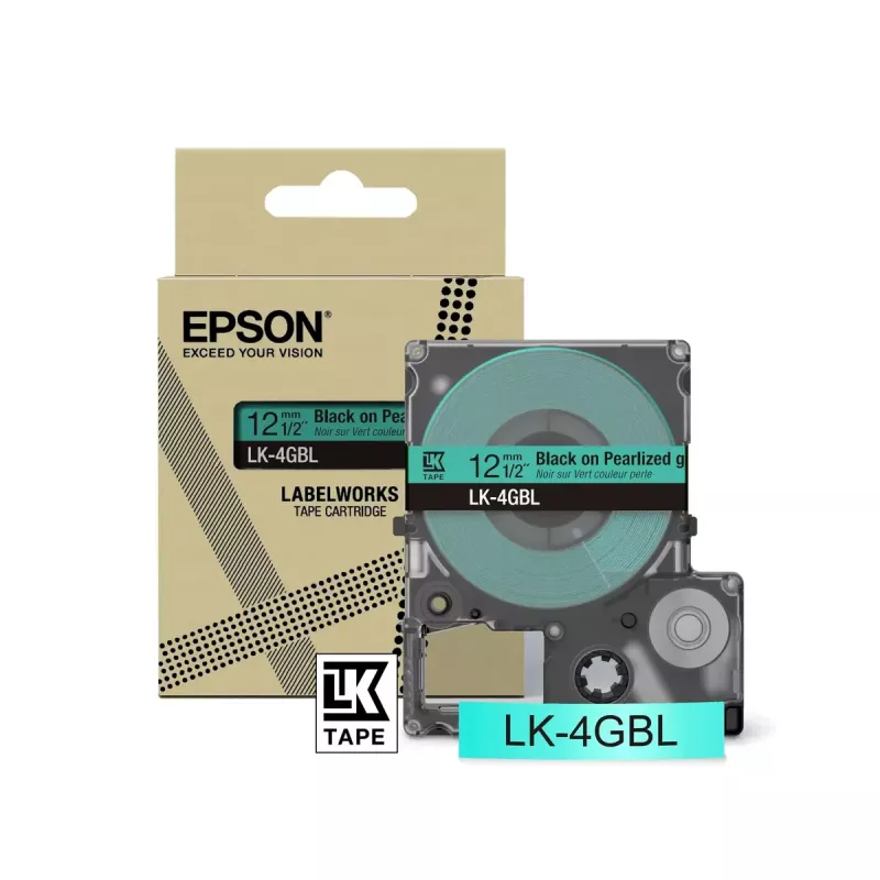 Fita de etiquetar Epson LK-4GBL preto sobre verde 1,2 cm x 9 m