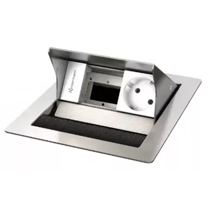Tomada de mesa tipo F Kindermann 7492000041 aço inoxidável branco