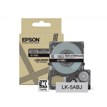 Fita mate Epson – cinzento/preto 18 mm (8 m) – LK-5ABJ, preto sobre cinzento, LK, Rhino, LabelWorks LW-C410, LabelWorks LW-C610, 1,8 cm, 8 m