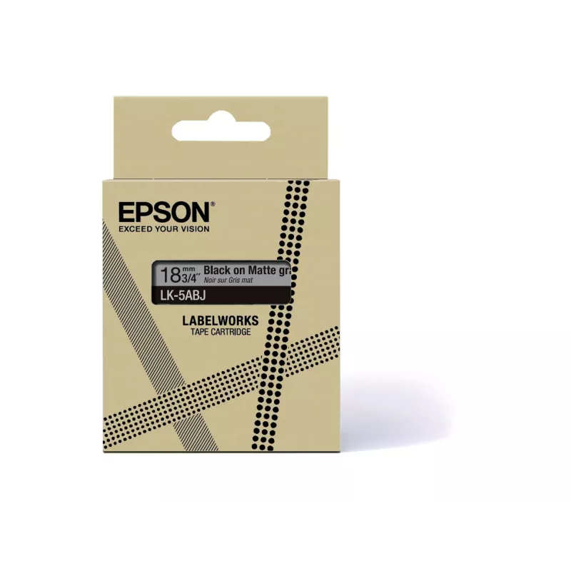 Fita mate Epson – cinzento/preto 18 mm (8 m) – LK-5ABJ, preto sobre cinzento, LK, Rhino, LabelWorks LW-C410, LabelWorks LW-C610, 1,8 cm, 8 m