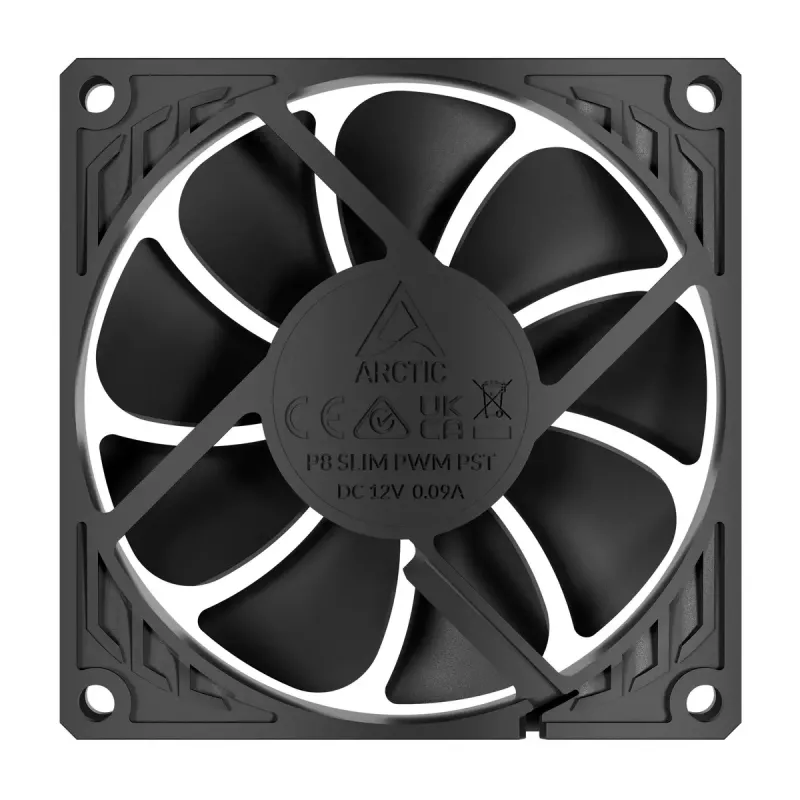 Ventoinha Arctic P8 fina PWM PST 80mm Low-Profile 38,23 m³/h rolamento fluido dinâmico preto