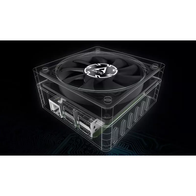 Ventoinha Arctic P8 fina PWM PST 80mm Low-Profile 38,23 m³/h rolamento fluido dinâmico preto