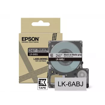 Fita mate Epson – cinzento/preto 24 mm (8 m) – LK-6ABJ, preto sobre cinzento, LK, preto, cinzento, Epson, LabelWorks LW-C610, 2,4 cm