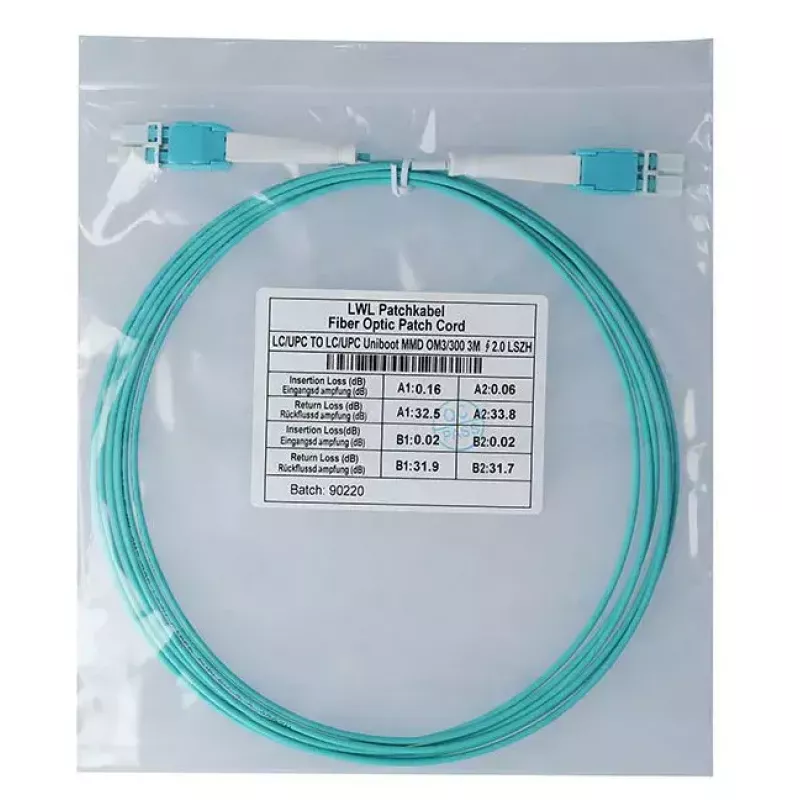BlueOptics 797902TD120001M-BO cabo patch de fibra ótica duplex Uniboot (compatível com Corning), LC-UPC/LC-UPC, multimodo OM3 50/125 µm, 1 m