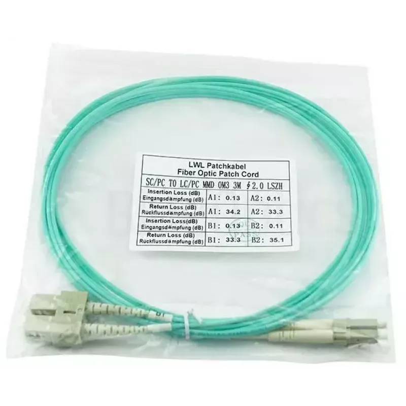 BlueOptics 055702T512000007.5M-BO Cabo patch de fibra ótica duplex (compatível com Corning), LC-UPC/SC-UPC, multimodo OM3 50/125 µm, 7,5 m