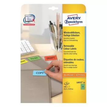 Etiquetas autocolantes Avery L6033-20 retângulo arredondado removíveis verde
