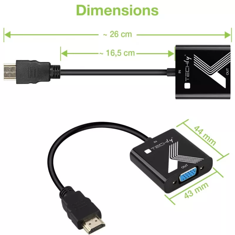 Adaptador de cabo Techly conversor HDMI para VGA com ficha jack de áudio