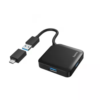 Hama Hub USB, 4 portas, USB 3.2 Gen 1, 5 Gbit/s, incl. adaptador USB-C