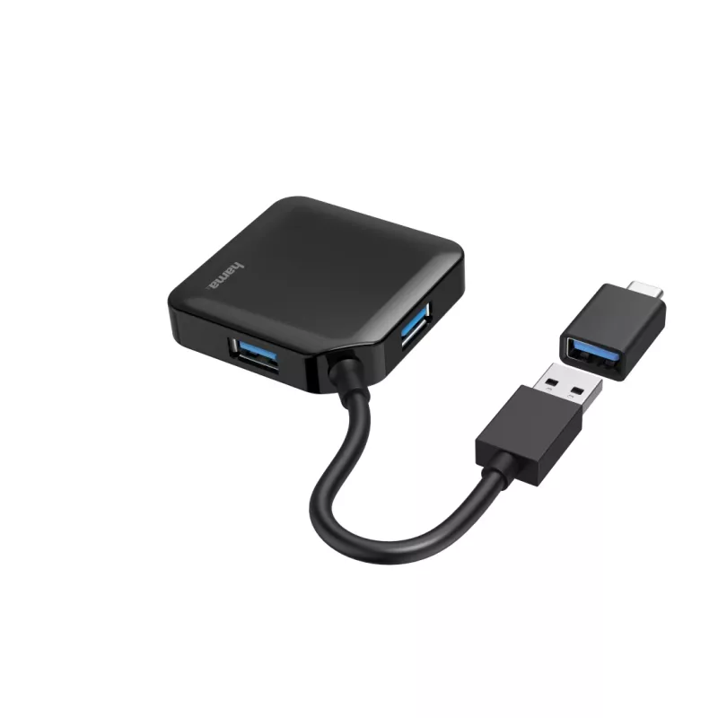 Hama Hub USB, 4 portas, USB 3.2 Gen 1, 5 Gbit/s, incl. adaptador USB-C
