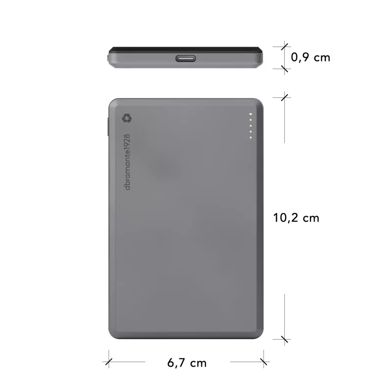 dbramante1928 re-charge - power bank 5K Wireless - cinzento, 5000 mAh, carregamento sem fios, 3,87 V, cinzento