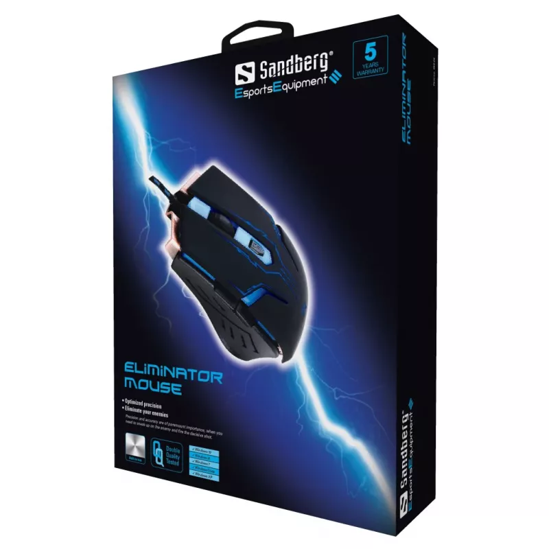 Rato Sandberg Eliminator, destro, USB Type-A, 2400 DPI, Preto