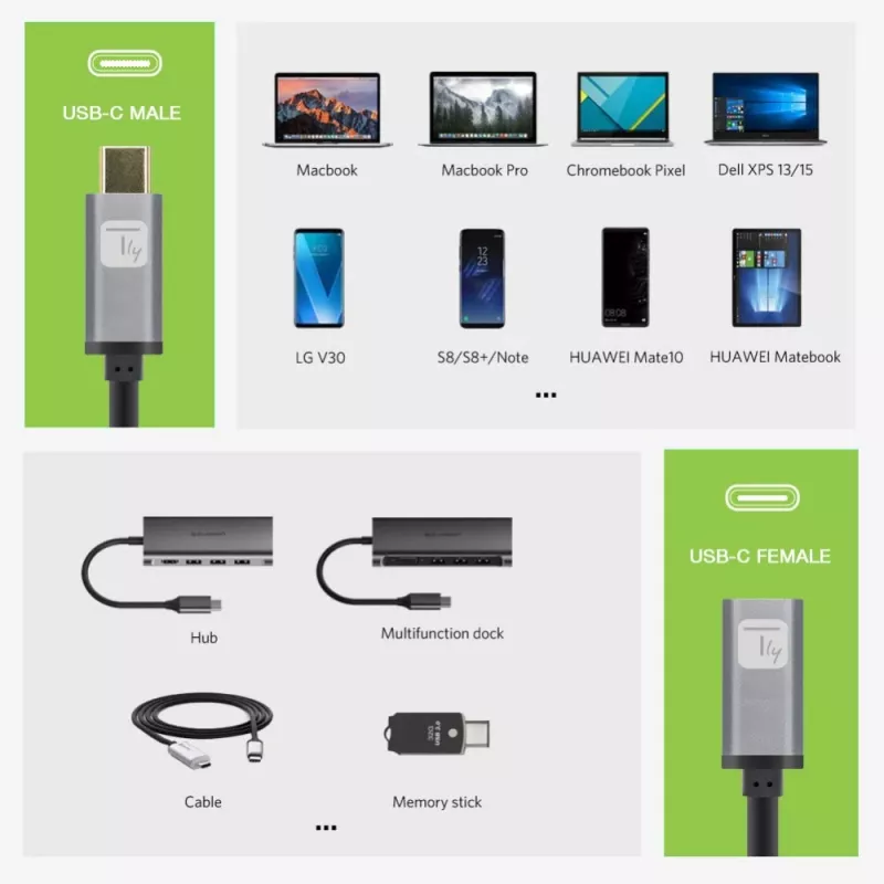 Cabo Techly USB 3.2 Gen 2 USB-C M/F 1m preto, 1 m, USB C, USB C, USB 3.2 Gen 2 (3.1 Gen 2), 10 Gbit/s, preto, cinzento