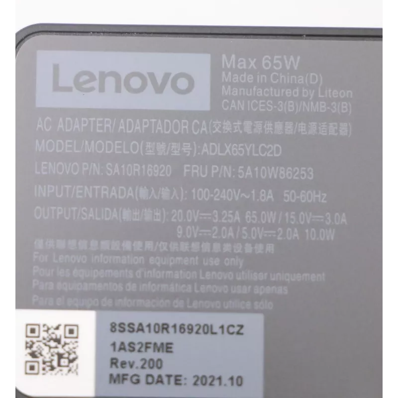 Fonte de alimentação Lenovo 5A10W86253 interior 65 W preto