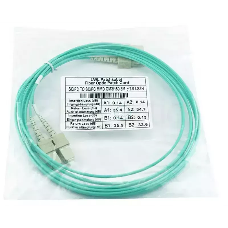 Cabo de fibra ótica duplex BlueOptics SC-SC OM3 2 metros 2 m macho/macho