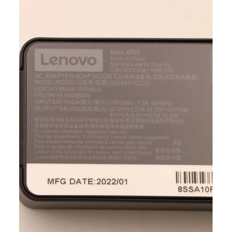 Adaptador CA Lenovo 45 W USB-C 5A10W86249 – fonte de alimentação USB-C de 45 W para portáteis e dispositivos