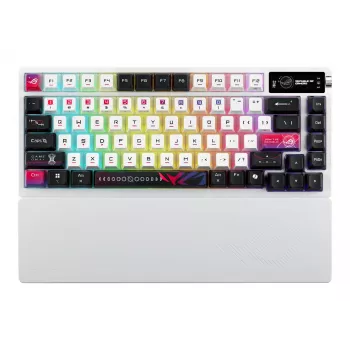 Teclado mecânico gaming ASUS ROG Azoth X — layout 75%, USB + RF Wireless + Bluetooth, RGB, apoio de pulso, preto/branco