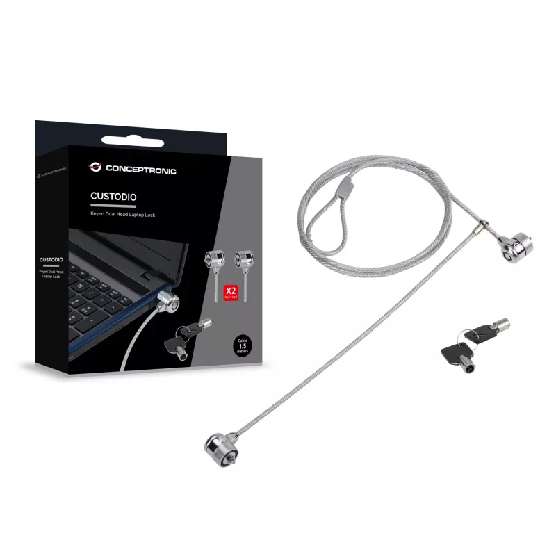 Cadeado para portátil Conceptronic CNBSLOCK15T 1,5 m prateado 2 chaves