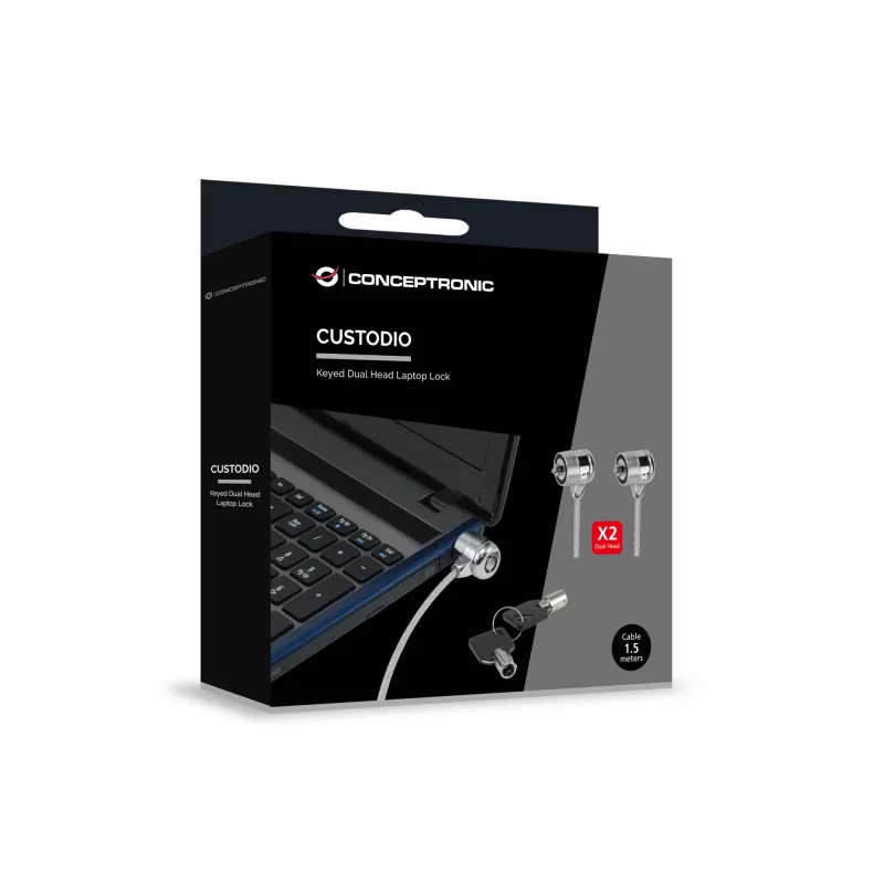 Cadeado para portátil Conceptronic CNBSLOCK15T 1,5 m prateado 2 chaves