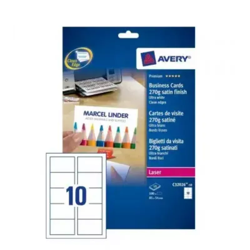 Papel laser para cartões de visita Avery C32026-10