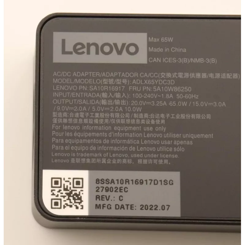 Fonte de alimentação Lenovo 5A10W86250 Interior 65 W Preto