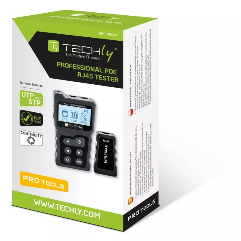 Testador de cabos de rede Techly I-CT PRO-POECK testador PoE preto, cinzento