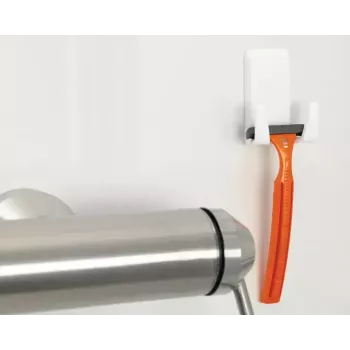 Suporte para máquina de barbear Tesa Powerstrips Waterproof Wave, suporte autoadesivo para casa de banho, design à prova de água, branco