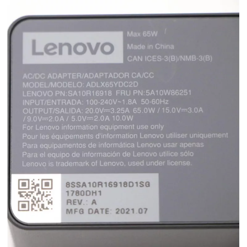 Fonte de alimentação Lenovo 5A10W86251 interior 65 W preto