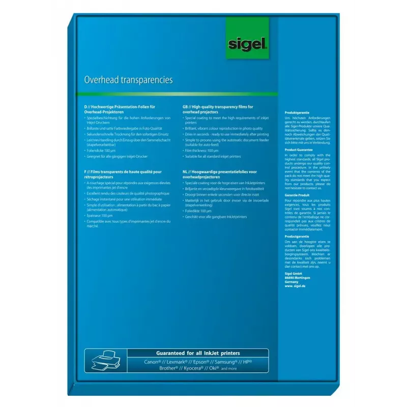 Película de impressão inkjet Sigel IF210 A4 50 folhas transparente