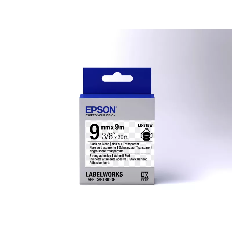 Cartucho de etiquetas Epson Strong Adhesive LK-3TBW preto/transparente 9mm (9m)