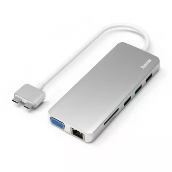 Hama 00200133 dock/replicador de portas para portátil USB 3.2 Gen 1 (3.1 Gen 1) Type-C prateado, branco