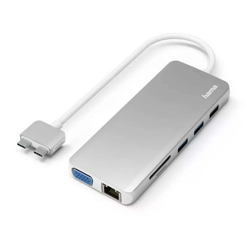 Hama 00200133 dock/replicador de portas para portátil USB 3.2 Gen 1 (3.1 Gen 1) Type-C prateado, branco
