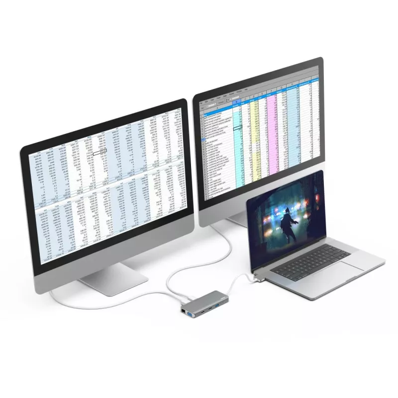 Hama 00200133 dock/replicador de portas para portátil USB 3.2 Gen 1 (3.1 Gen 1) Type-C prateado, branco