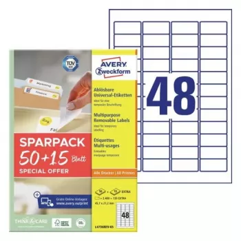 Etiqueta de impressora autoadesiva AVERY L4736REV-65 branco 4,57x2,12 cm