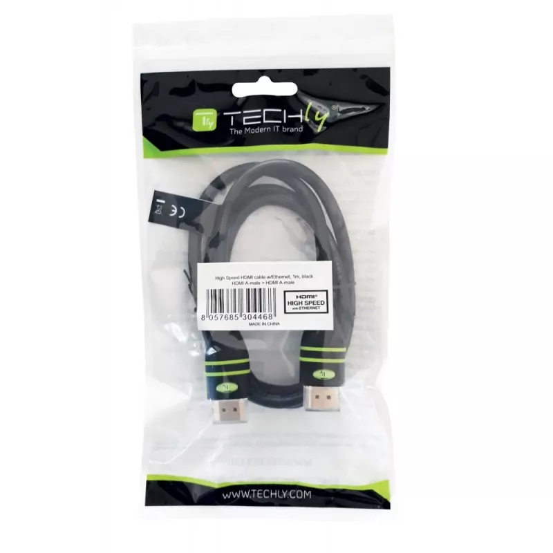 Cabo High-Speed-HDMI com Ethernet Techly 0,5 m A/A M/M preto ICOC HDMI-4-005
