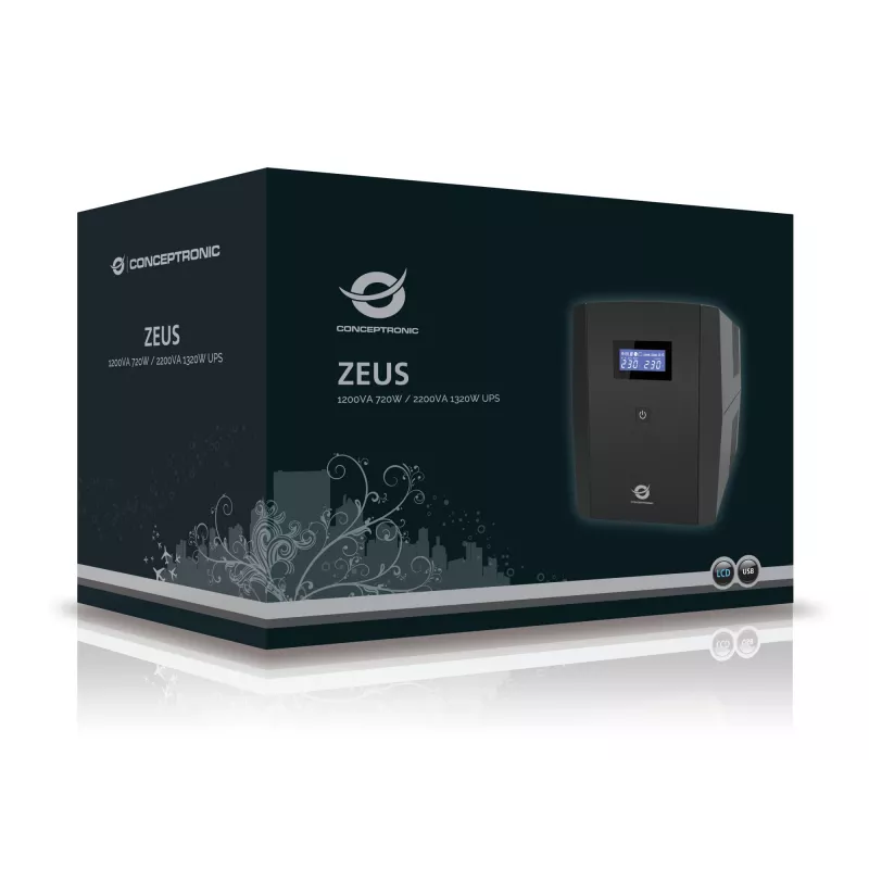 UPS Conceptronic ZEUS 2200VA 1320W, tomada IEC + Schuko, line-interactive, 2,2 kVA, 1320 W, 220 V, 240 V, 220 V