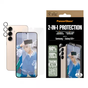 PanzerGlass Pacote de proteção 2 em 1 Samsung Galaxy S25+ resistente a riscos e choques