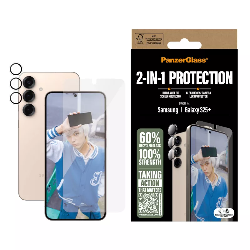 PanzerGlass Pacote de proteção 2 em 1 Samsung Galaxy S25+ resistente a riscos e choques